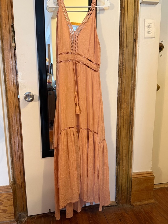FARM Rio Dresses & Skirts - FARM Rio Brasil Authentic Peach Lurex Crochet Maxi Dress